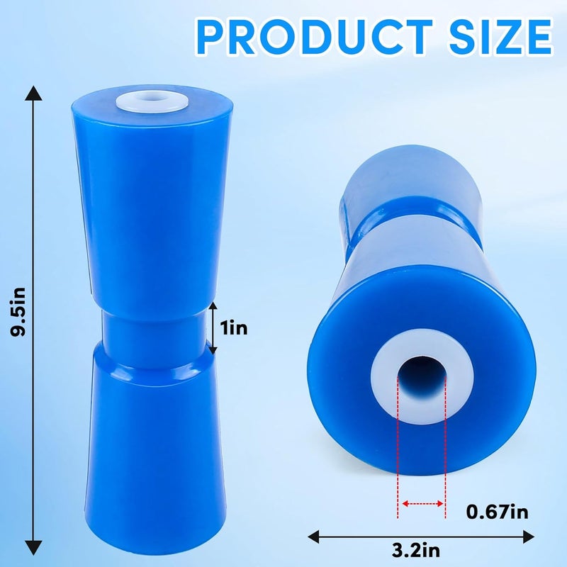 BALAVA Boat Trailer Roller 8/10/12in,Keel Rollers for Boat Trailer,Heavy Duty PU Bow Roller Boat Trailer Accessories Replacement Boat Trailer Parts Fits 5/8" Shaft (Blue,1/2 Pack) - Image 2